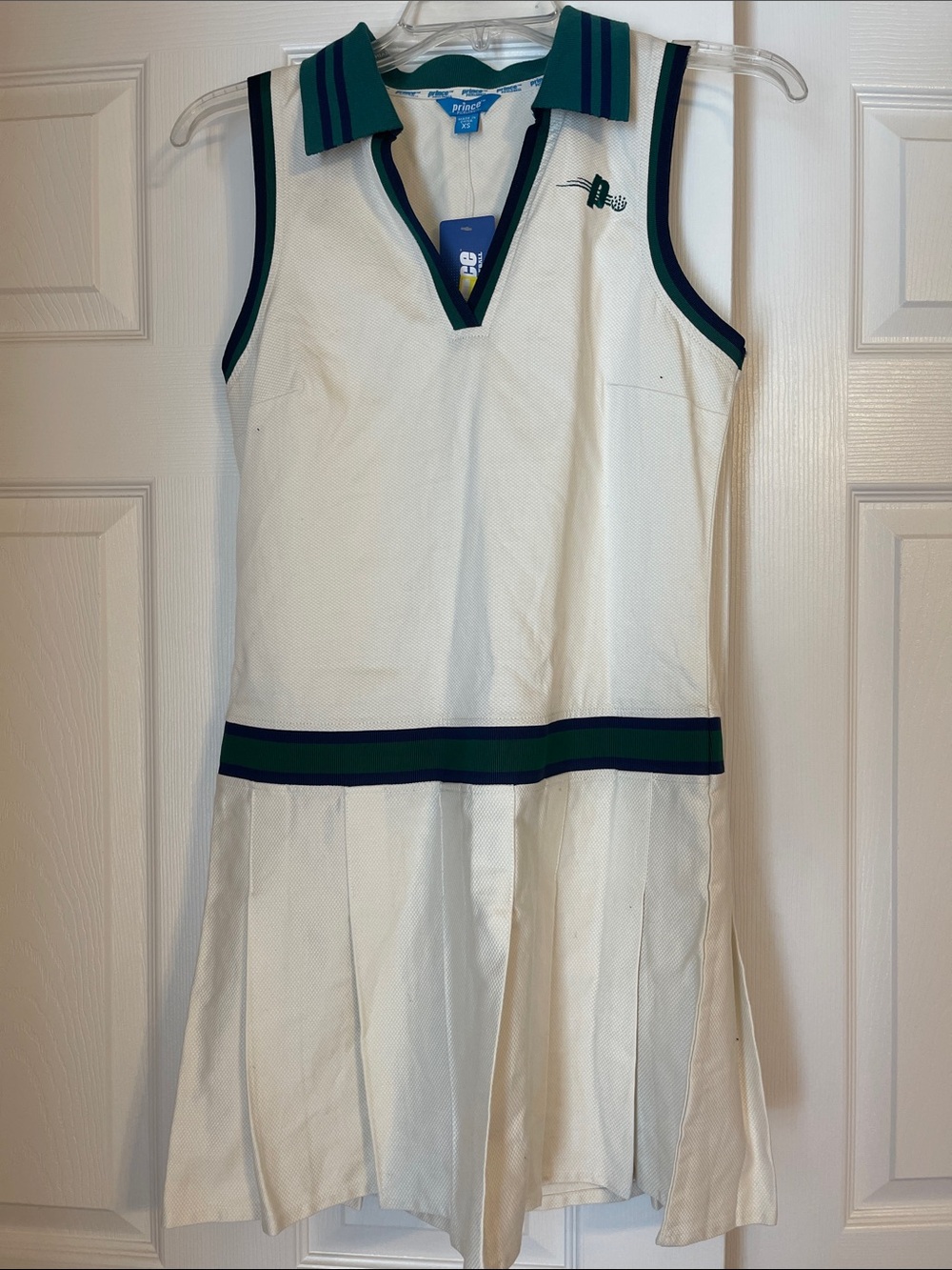 Prince White Tennis Dress with Green and Navy Trim